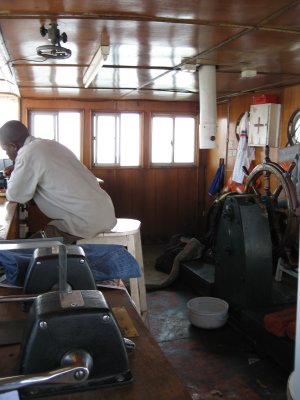 Pilot house of the Kamongo - I slept on the foam mattress in the far corner.