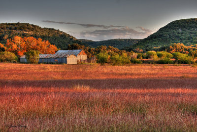 Sunset (magic hour) between Utopia and Leakey, Texas in HDR
