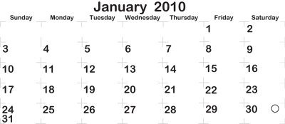 2010 Portrait Calendar Template - January