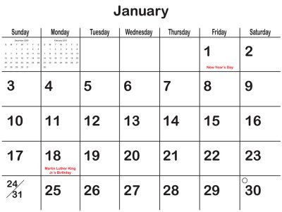 2010 Landscape Calendar - January Template