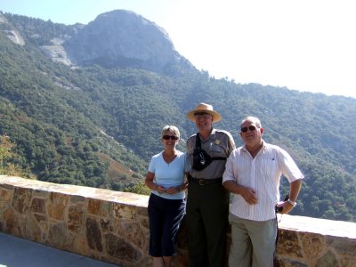 Sequoia - A very kind park ranger poses with Maryse and Jojo.jpg