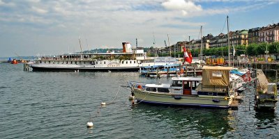 Steamer and boats, Lake Geneva
