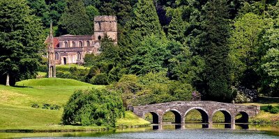 Turf bridge and church, Stourhead