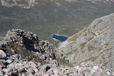 A view of Chimney Pond from the Knife Edge