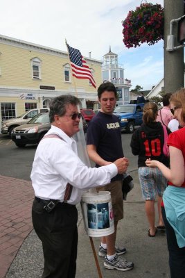 the candy man hawking his ware