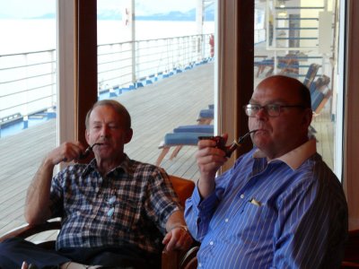 Jim and Bruce enjoy their pipes in the Churchill Lounge