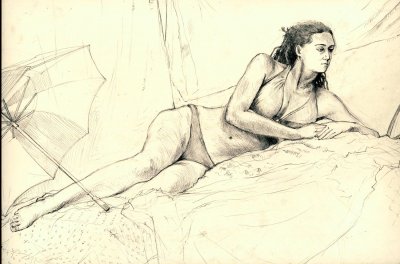 Claire - on the beach - pencil