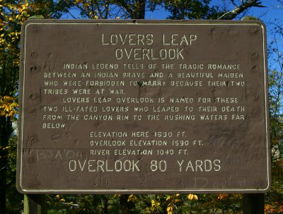 Lovers Leap Overlook sign