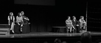 ACTORS DISCUSS THE PLAY WITH STUDENTS, FOLLOWING THE PRESENTATION  -  B&W