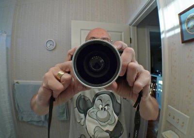 GRUMPY  -  A SELF PORTRAIT  -  TAKEN WITH THE OPTEKA .45X WIDE ANGLE LENS