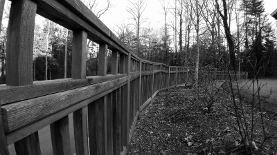 FENCE AT THE FLAT ROCK YOUTH THEATER  -  IMAGE MADE USING THE OPTEKA .45X WIDE ANGLE LENS
