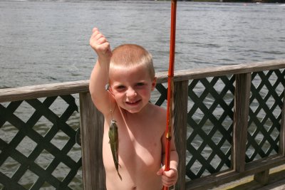 Its a keeper his first unassisted fish catch