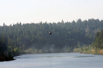 6-30: Army Chinook copter approaches Magalia Reservoir