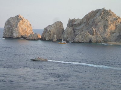 Getting closer to the point, the Mexican military boat guided us out