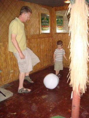 playing ball in the tiki bar