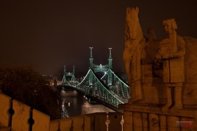 St. Stephen's statue and the Liberty Bridge - Budapest, Hungary
