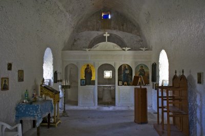 Interior of a small Greek orthodox chapel
