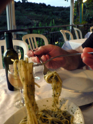 Pesto and linquini!  Pesto was invented in Cinque Terre!