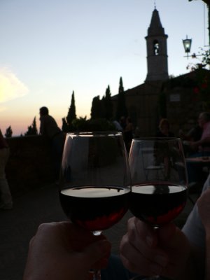 Enjoying a couple glasses of Brunello - a famous local wine