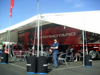 Judy at the Ducati Hypermotard demo tent