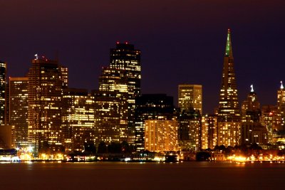Downtown San Francisco at night from Treasure Island