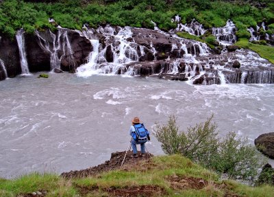 W. photographing Hraunfosser in Iceland