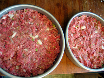 raw meatloaf with onions & peppers, x2