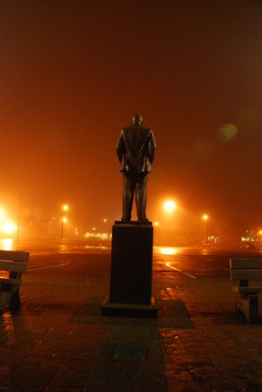 statue in the fog