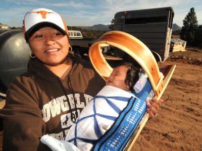 Mother with Child in Navajo Cradle Board