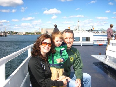 Tim, Melisa and Little Nik on the water taxi