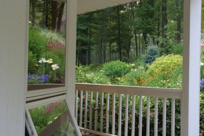 front porch view of garden