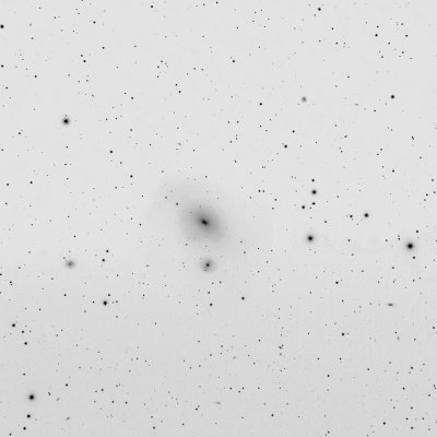 Negative view of Fornax A or NGC 1316.
