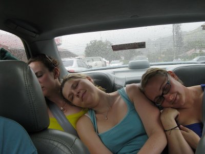 The drive home- Kate, Tiff, and Nichola snooze in the back seat