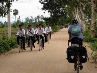As we headed south through Cambodia to the coast, kids on the way to or from school were a common sight.