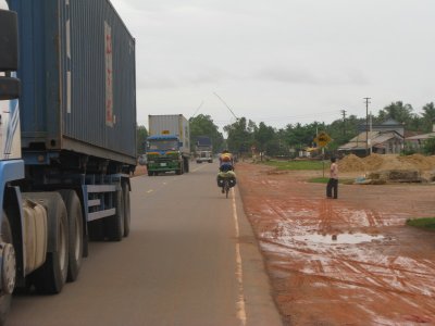 Sihanoukville is the only deep water port in Cambodia, so the road to it had lots of truck traffic