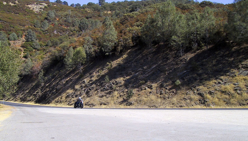 A lone motorcyclist