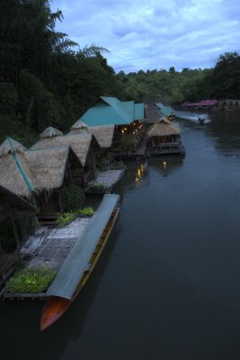 Rafthouses at River Kwai in late evening