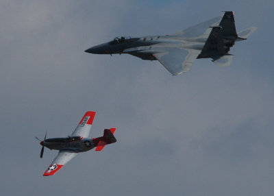 F-15 in formation with P-51