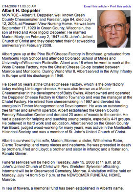 Albert Deppeler,  September 17, 1923 - July 12, 2008