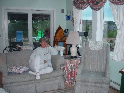 KATHY ENJOYING THE LIVING ROOM AFTER A LONG DAY ON MARTHA'S VINEYARD