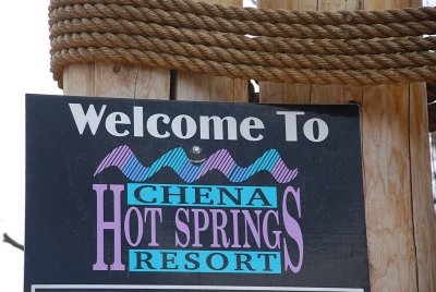 THE ENTRANCE TO THE FAMOUS CHENA HOT SPRINGS RESORT