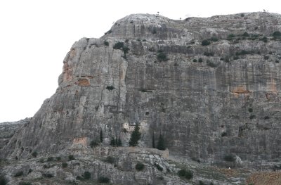 Buildings built into rock