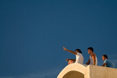 sunset watchers in Oia