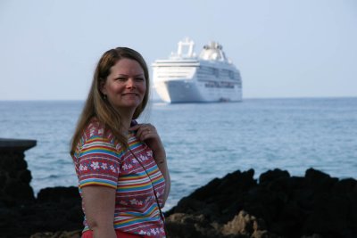 Angela with cruise ship in background
