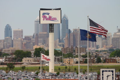 The skyline of downtown Philadelphia in the distance