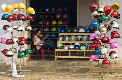 Helmet Shop Tra Vihn, Vietnam, January 2008