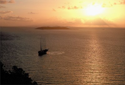 Masted Ship at Sunrise