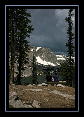 The family contemplates Marie Lake