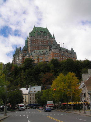 view of chateau frontenac from below
