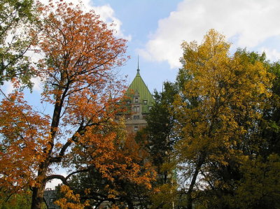 chateau frontenac behind trees